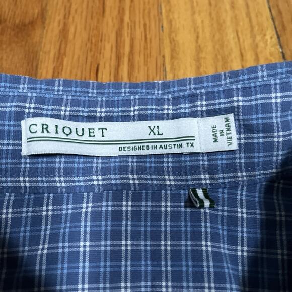 Criquet Snap Button Up Long Sleeve Shirt Mens XL Blue Plaid Nylon Tencel Cotton - Picture 4 of 8